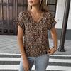 Vacation and Casual Style Floral V-neck Short-sleeved Shirt Women's Wear
