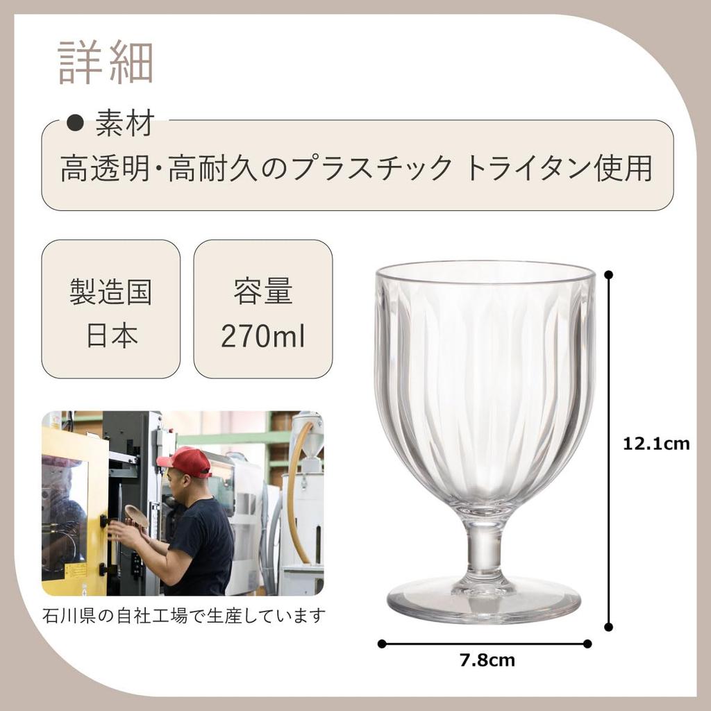 Plakira Unbreakable Wine Glass Goblet, 270ml, Heat-Resistant, Dishwasher-Safe, Made In Japan, Perfect for Home Cafes, Outdoor Activities, Kids, and