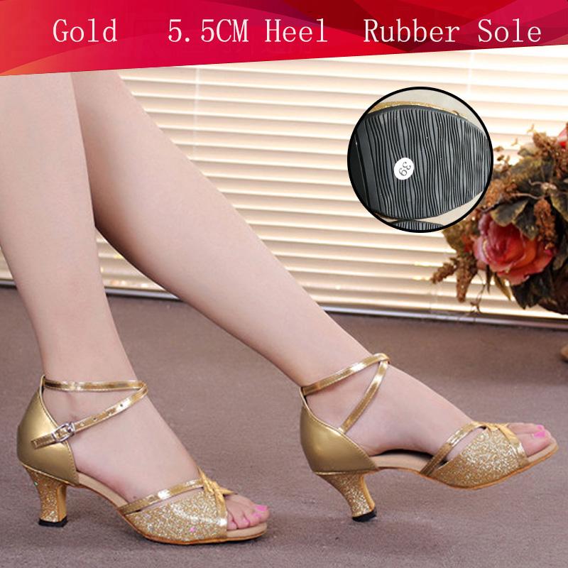 

Latin Dance Shoes Ladys Ballroom Dance Shoes Tango Party Profession Dance Shoes Heeled 5.5CM 40 золотий