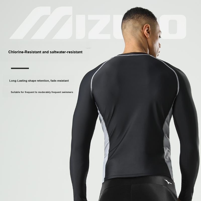 Mizuno Long Sleeve Swimming Sports T-Shirt Quick Dry Breathable Chlorine Resistant Sun Protection Hot Spring Surfing Suit Men Tops Black N2CA2102