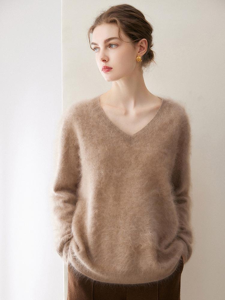 Kangsai Women's 2026 Pure Cashmere Sweater: Autumn/Winter, 12-Gauge Knit, Korean Style, Loose Fit Pullover.