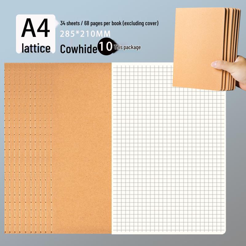 Thick Kraft Paper Notebook - A4 & B5, Simple College Style, Thread-Bound, 16k Size for Homework Records