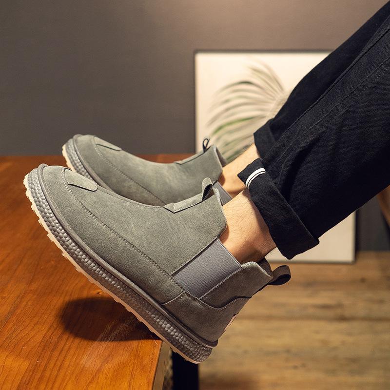 Fashion Winter Men's High Top Snow Boots Plush Medium Tube Chelsea Cotton Shoes 2024 Waterproof Anti-skid Thickened Warm Cotton Shoes