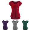 Elegant Women's Fashion Summer V-neck Short Sleeve Pleated Loose Blouse Plus Size