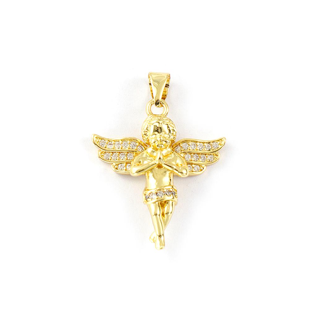 1 Piece Brass & Cubic Zirconia Charms 18K Gold Plated Micro Pave Heart Sun Angel Feather Pendants DIY Necklace Keychains Making