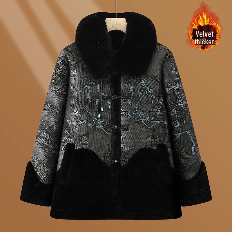 Women's Leather & Fur Winter Coat for Mothers and Seniors - Warm, Thickened Cotton Jacket