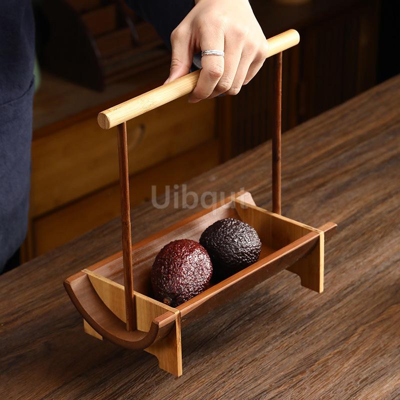 Portable Handmade Bamboo Carry Snack Cake Basket Desktop Refreshment Box Dried Fruit Tray Storage Fruit Snack Dessert Plate