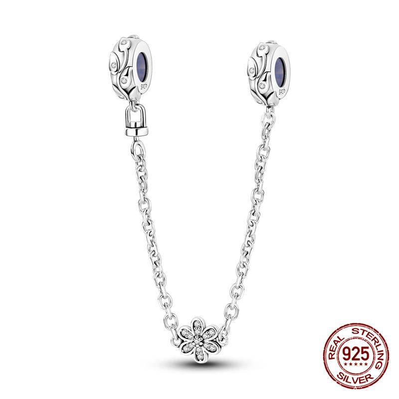 Original 100% 925 Silver Star Moon Safety Chain Fit 925 Original Bracelet & 3mm Bracelet DIY Jewelry Making Women Gift