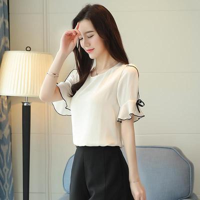 2025 Summer Women's Fashionable Chiffon Blouse with Short Flare Sleeves