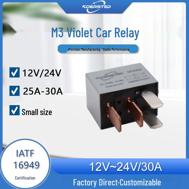 12V/24V 30A Car Battery Fuse Box with Violet Relay for Vehicle Modification 12V 4-pin