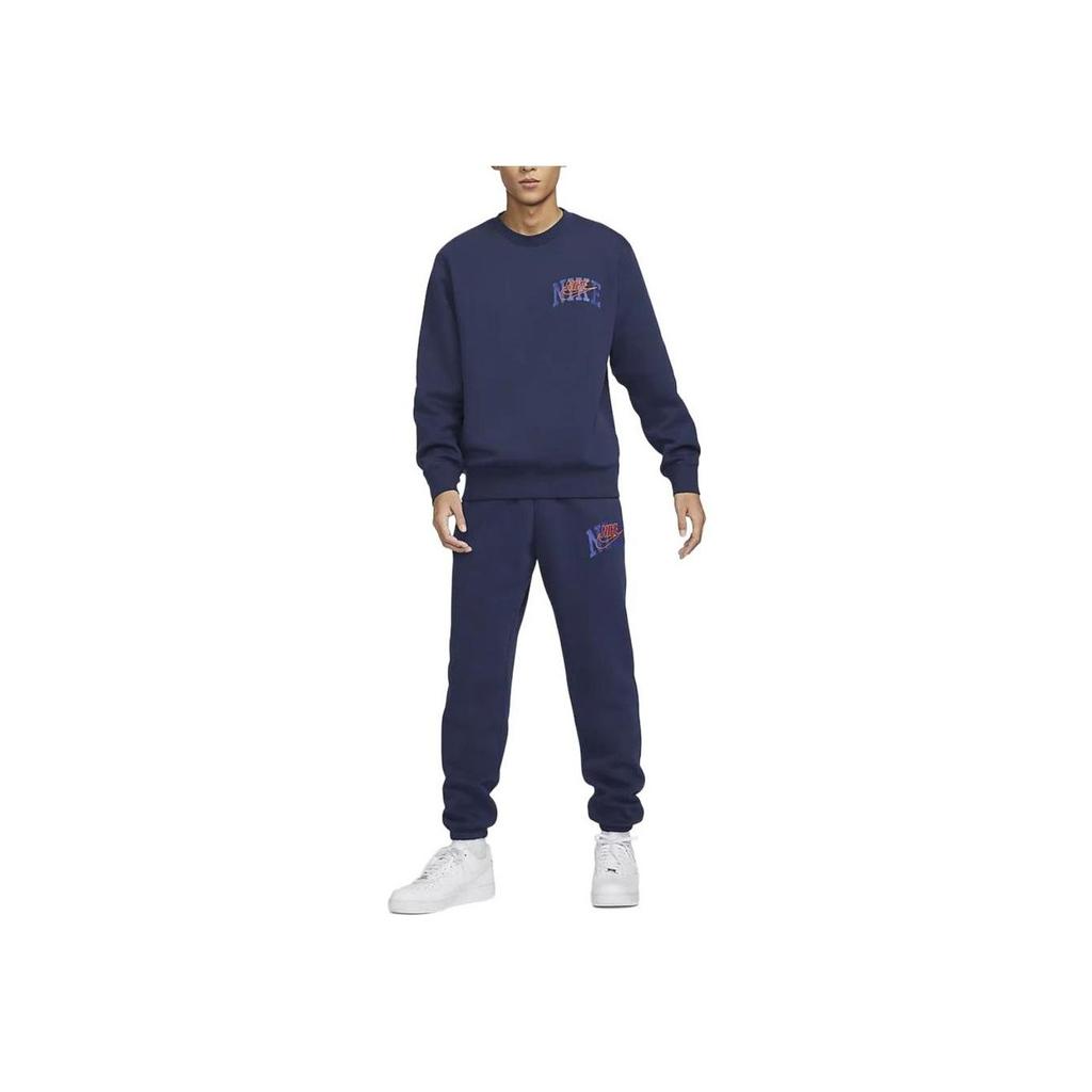 Nike Club Fleece Embroidered Logo Crewneck Fleece Sweatshirt Men Sweatshirt Dark-Navy FV4446-410