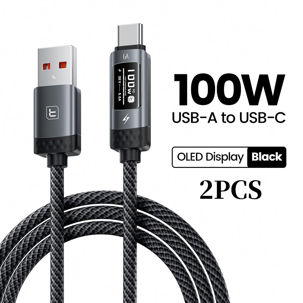Toocki 100W USB A Cbale Fast Charging OLED Digital Display 6A USB To Type C Data Cord For iPhone 16 17 Huawei 70 Honor 80 Pro