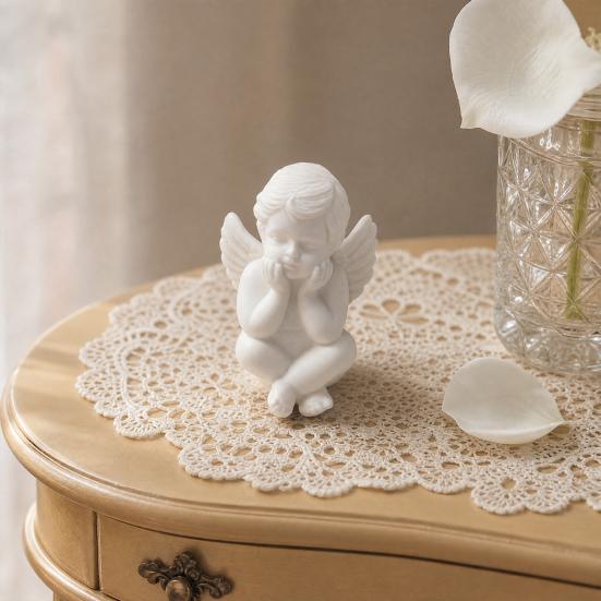 Little Angel Statue, Small Cherub Angle Sculpture, 3D Printed Holding Face Angel Figurine for Shelf, Home, Office Desk, Car Decor, Sympathy Gift for