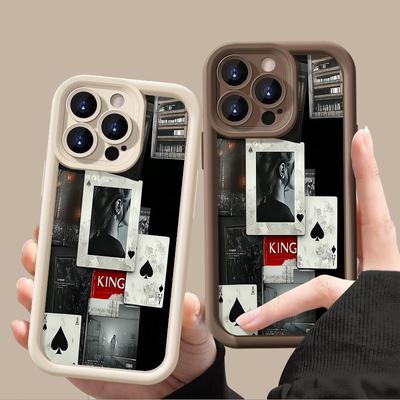 Spader Ess Mönster Silikon Mjukt Skal För iPhone 16 Pro Max 15 Plus 14 13 Pro 12 11 XS XR 8 7 Linsskydd Stöttåligt TPU Matt Telefonskal