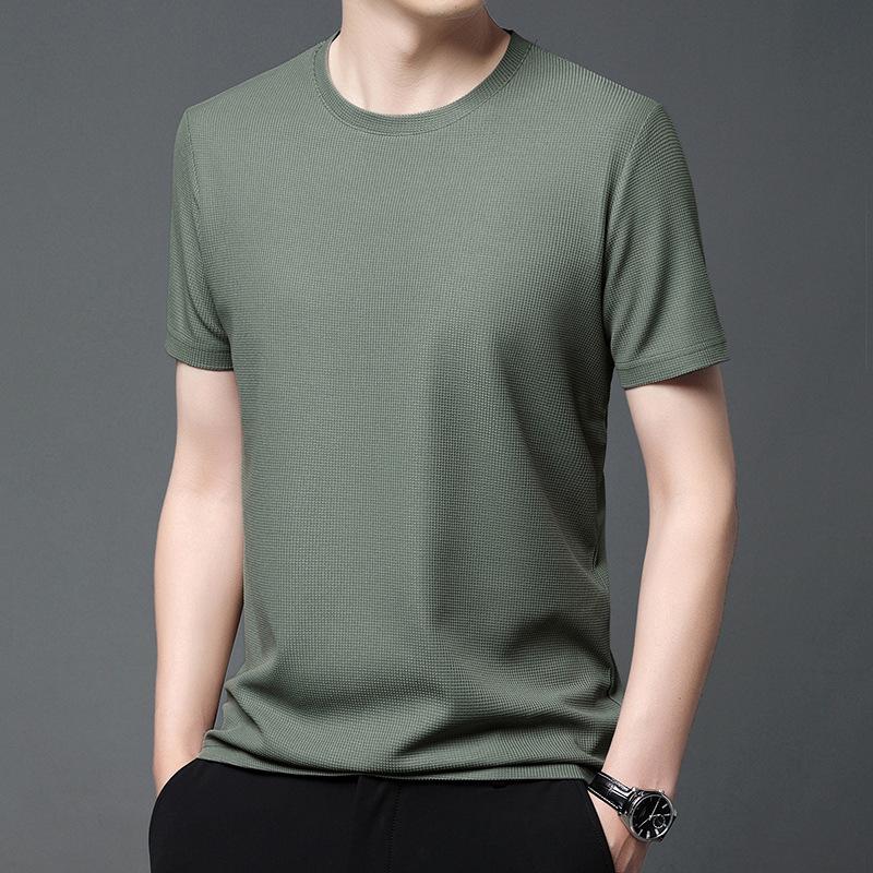 Men's Summer Waffle Crew Neck T-Shirt - Loose, Trendy, Hong Kong Style