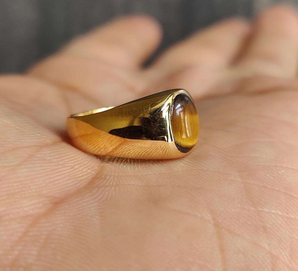 Tiger Eye Ring, Men Women Signet Ring, 7x8 Mm Gemstone, 925 Solid Sterling Silver, Handmade Jewelry, Gift for Partner