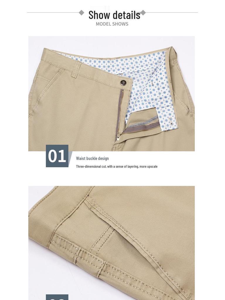 Men's Pure Cotton Summer Casual Pants - Middle-Aged & Elderly, High Waist, Loose Fit, Straight Leg