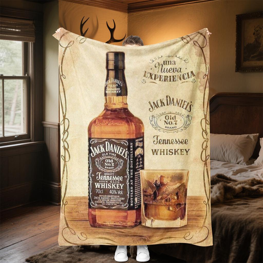 Jack Daniel's Sparkle Pluszowy Koc Miękki Wygodny Koc na Wszystkie Pory Roku Koc na Sofę Biuro Drzemki Koc Podróżny Zewnętrzny Idealny Prezent