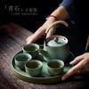 Ceramic Kung Fu tea set, small set, household with tea tray, teapot, teacup, azure simple tea set, complete set of tea gifts