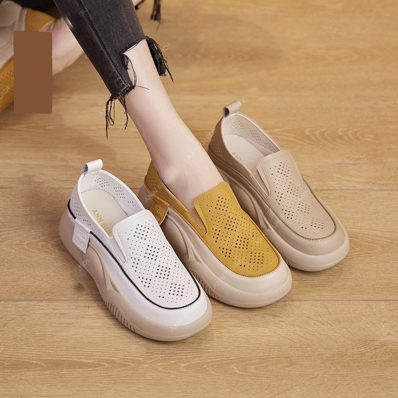 Casual Loafers Women's Thick-soled One-pedal Through The Net Soft Leather Retro Single Shoes Women's Shoes Wholesale