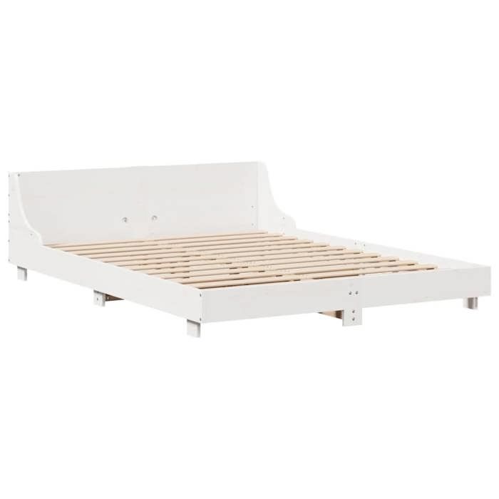 VidaXL Bed Frame with Headboard White 120x200 Cm Solid Pine Wood, Bedroom Furniture, Slatted Base, Wooden Bed, Bed, Bed 850732