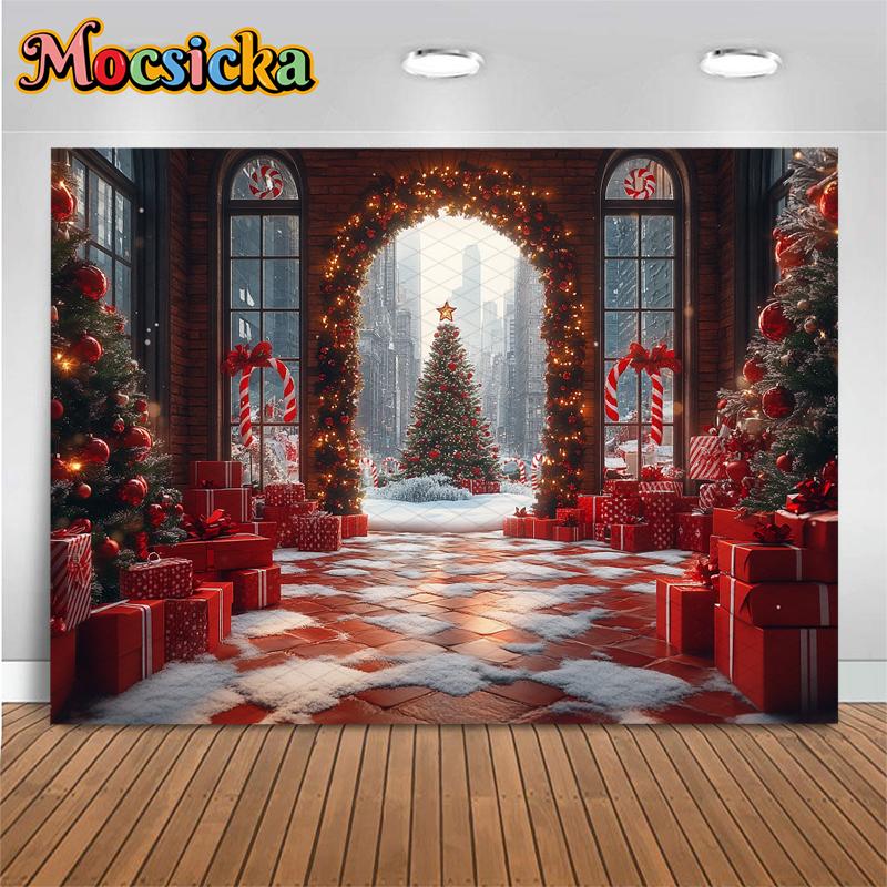Mocsicka Photography Background Christmas Tree Home Gifts Party Decorations Child Family Holiday  Studio Backdrop Photocall