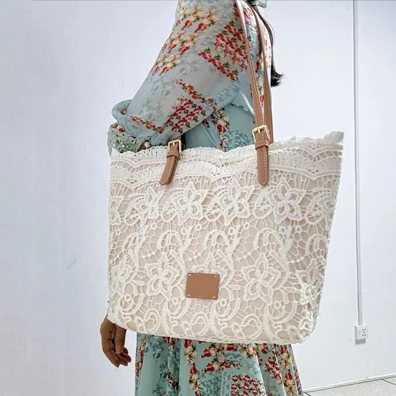 Women Lace Flower Embroidery Tote Summer Seaside Travel Vacation Beach Bag Shoulder Retro Handbag CLE