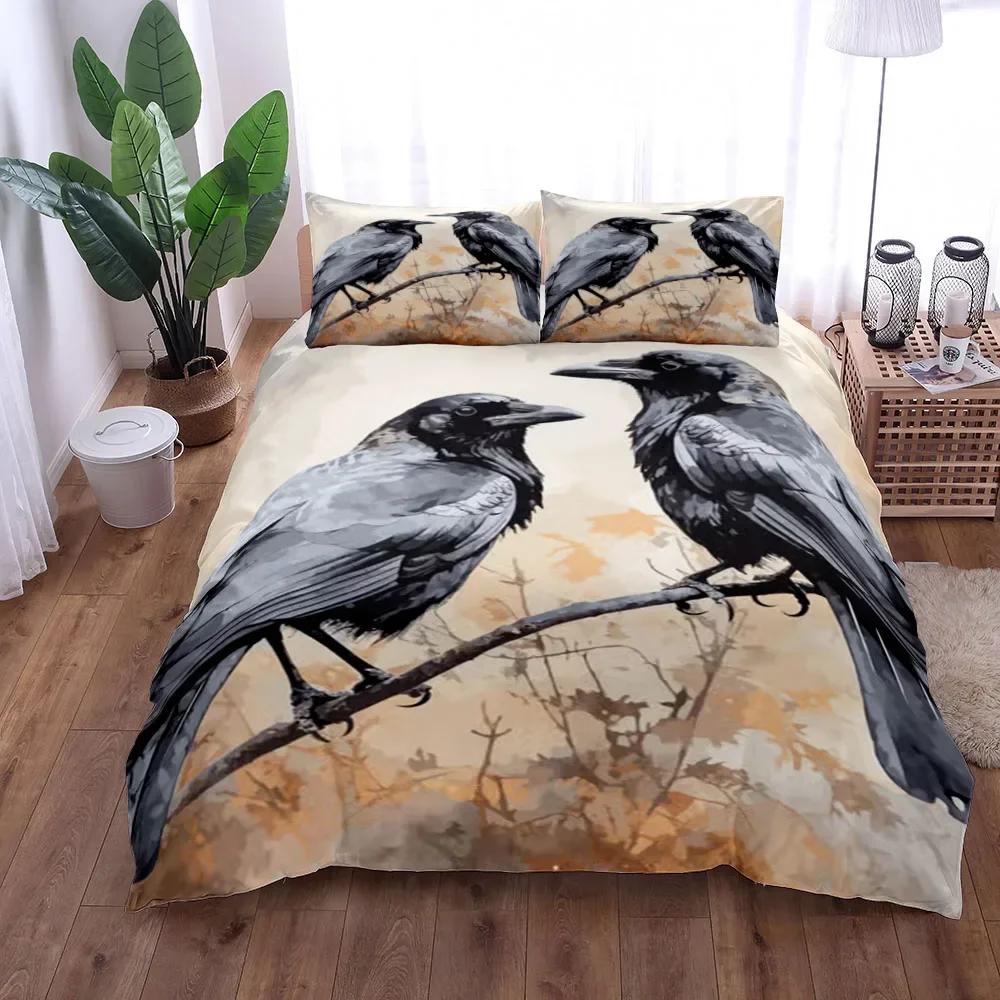 Floral Garden Gothic Raven Duvet Cover Set King Queen Double Full Twin Single Size Bed Linen Set