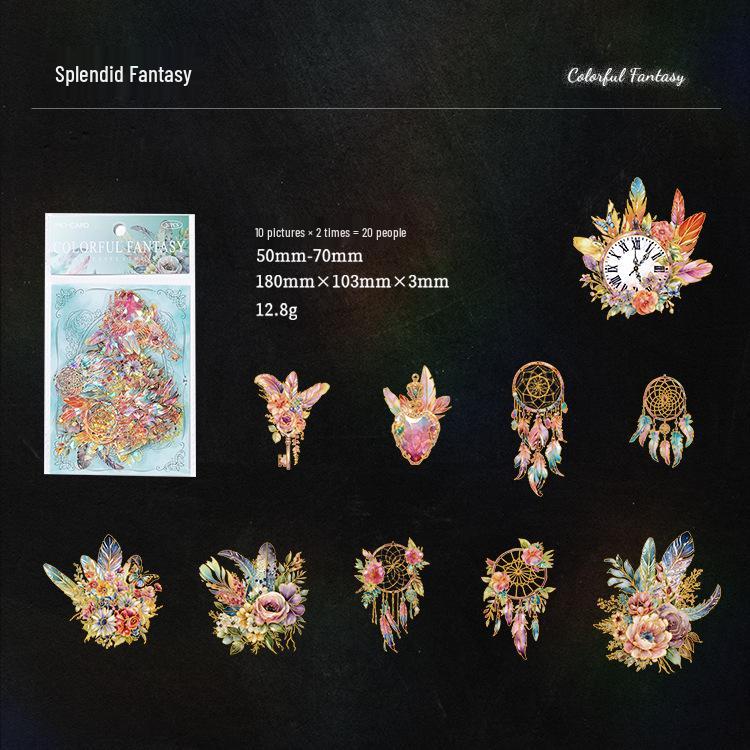 MòMò Ice Crystal 3D Laser Gold Feather Stickers for Journals - Borderless, 8 Styles
