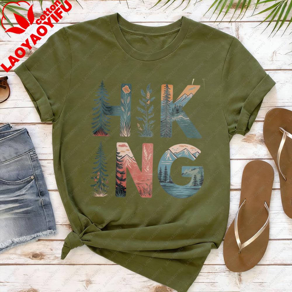 Hiking TShirt Creative Design Retro Nature Shirt Outdoorsy Hiker TShirt Camping Graphic Tee Trendy Hiking Women Casual Apparel