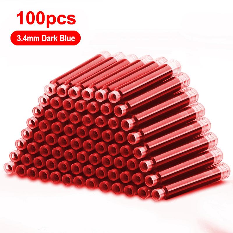 100pcs Fountain Pen Ink Cartridge Refills Bottle 4 Color Disposable Dia 3.4mm 2.6mm School Office Stationery Supplies CW-160