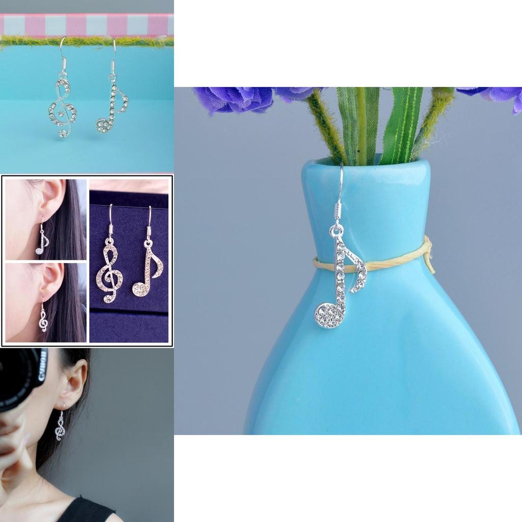 Fashion Crystal Rhinestone Music Ear Stud Earrings With Elegant Silver Finish