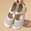 Women's Leather Baotou Hollow Out Flat Sole Sandals Summer New Soft Sole Breathable Velcro Lightweight Cave Shoes Elderly Sandal