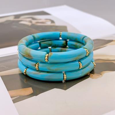 Trendy 3pcs Acrylic Beaded Bracelet Set with Dainty Shades for Women's Everyday Ensemble Bracelet for Women
