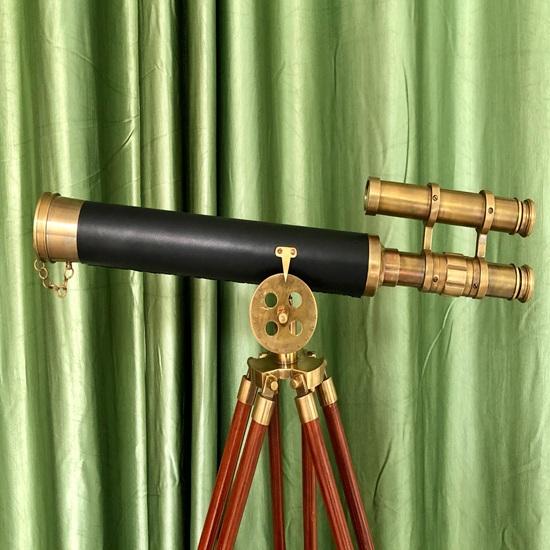 Navy Brass Telescope Nautical Wooden Tripod Decor