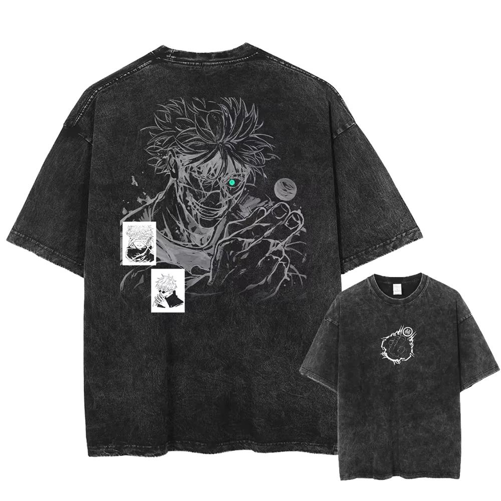 2026 Hot Sale Gojo Satoru Jujutsu Kaisen T Shirt Men Women Tshirt Washed Cotton T-shirt Clothing Summer Short Sleeve Oversized Tees Streetwear