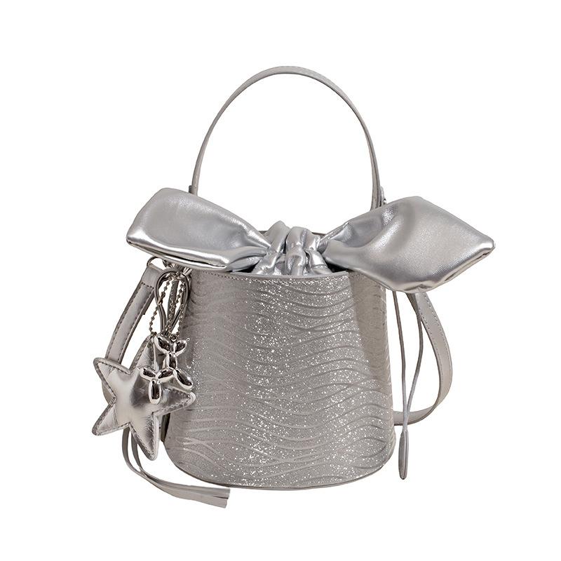 2025 einfache Umhängetasche Pendler Textur ausländischer Stil neue Schleife Messenger Bag Koreanische Version einfach tragbare Bucket Bag