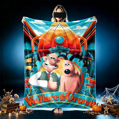 1pc Wallace Gromit Blanket, Home Printed Throw Blanket - Soft Blanket Gift for Family, Washable Sofa Bed Blanket