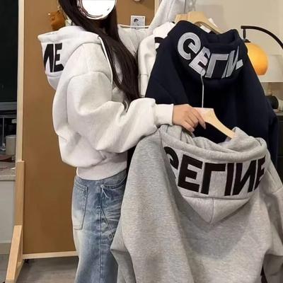 Spring and Autumn New Style Hooded Letter Printed Sweater Women's Loose Versatile Cardigan Short Jacket Top