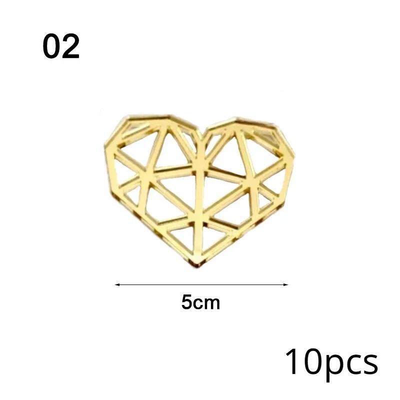 10Pcs Golden Heart Acrylic Cake Topper Valentine's Day Cupcake Decorations Anniversary Wedding Party Cake Toppers Kitchen Tools