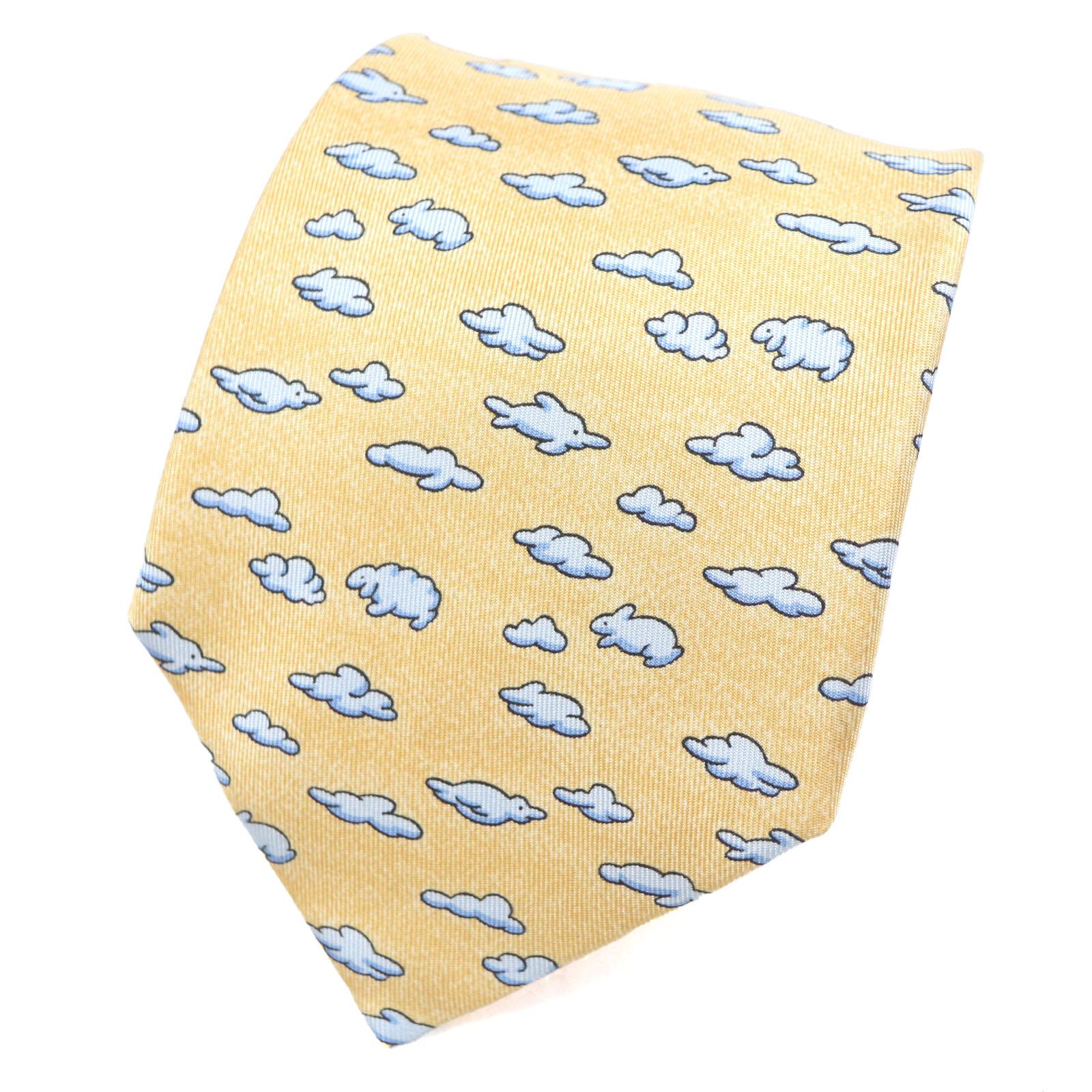 

Excellent HERMES tie Clouds Animals All-over Pattern Orange blue silk mens Used
