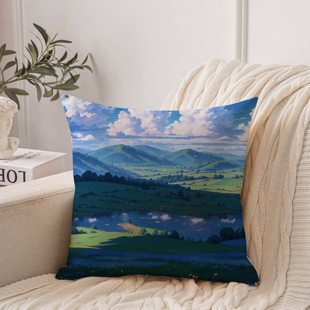 Anime Scenery Design Pillow Case Home Decor Throw For Sofa Bed Car Room Decor Gift Idea