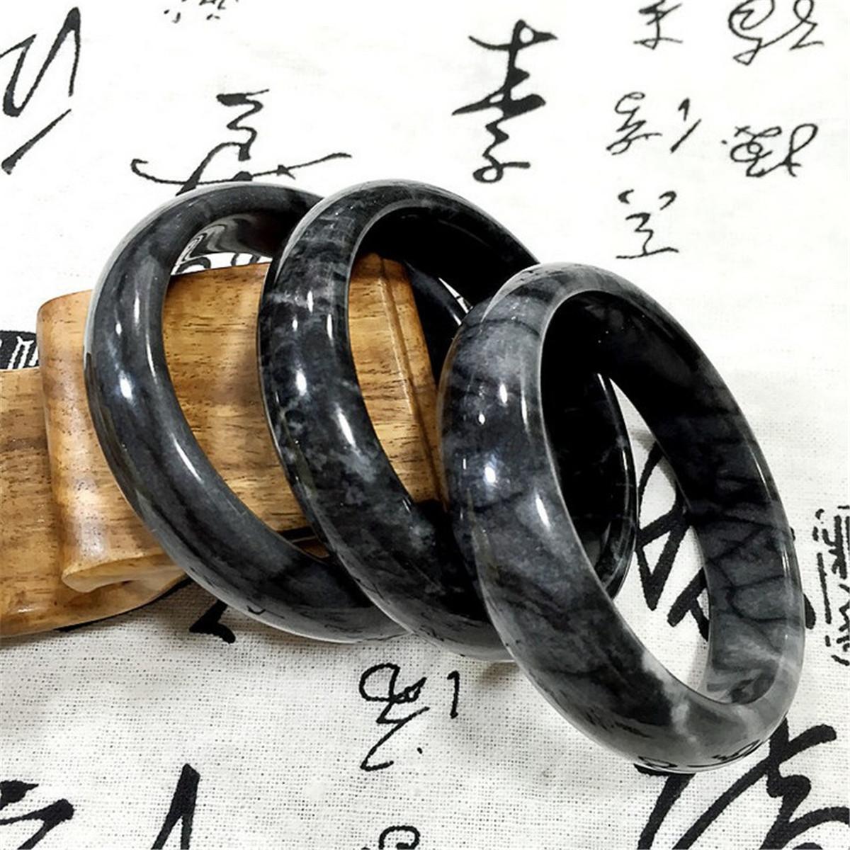 Chinese Natural Vintage Retro Beautiful Black Jade Gemstone Calcite Bracelet Bangle for Men Women 58/60/62mm 58mm чёрный
