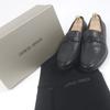 Giorgio Armani Loafer Logo Metall Mokassins schwarzes Leder Herren 10 Gebraucht