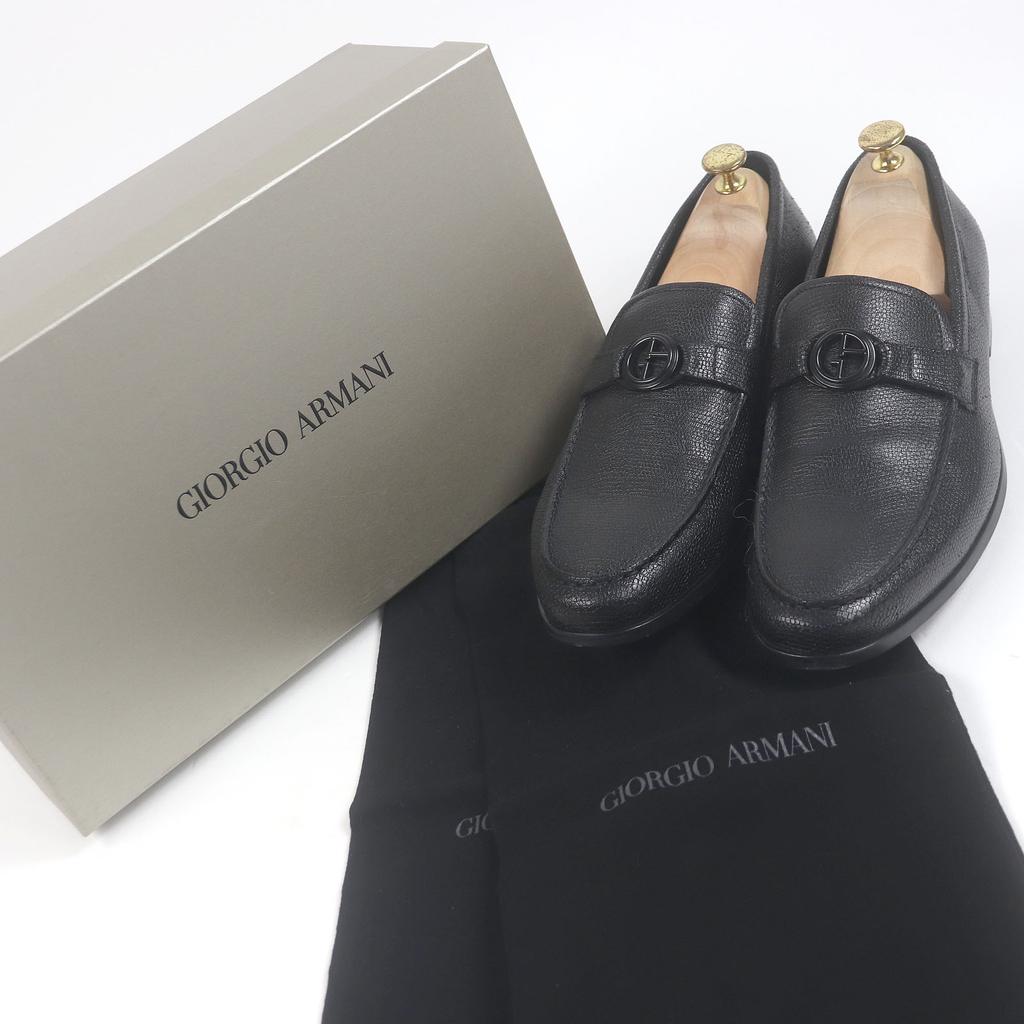 GIORGIO ARMANI loafers Logo Metal Moccasins black leather mens 10 Used