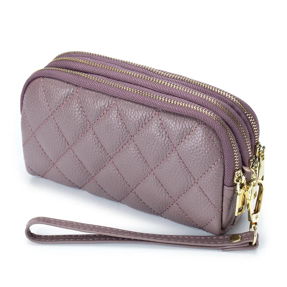 

Женская сумка-клатч из натуральной кожи, верхний слой кожи, длинный кошелек, трехслойный многофункциональный стеганый чехол для телефона и мобильного телефона