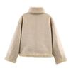 Women Reversible Stand Collar Long Sleeve Short Jacket Winter Casual Loose Versatile