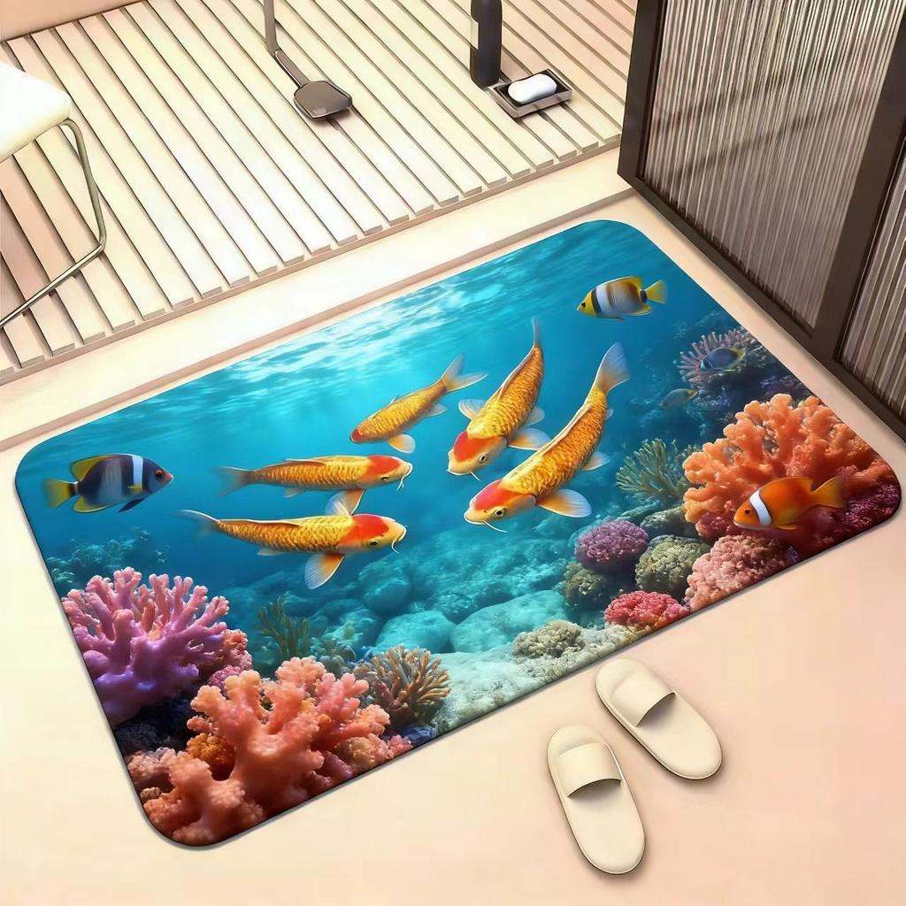 3D Visual Fish Print Floor Mat, Household Entrance Door Mat for The Hallway, Outdoor Durable and Stain-resistant Floor Mat, Foot Mat