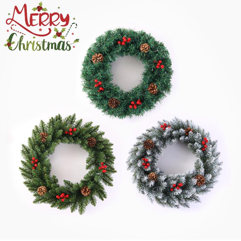 118236in Christmas Wreath Snowy Red Ribbon Berries Pine Cone Decor Xmas Gift