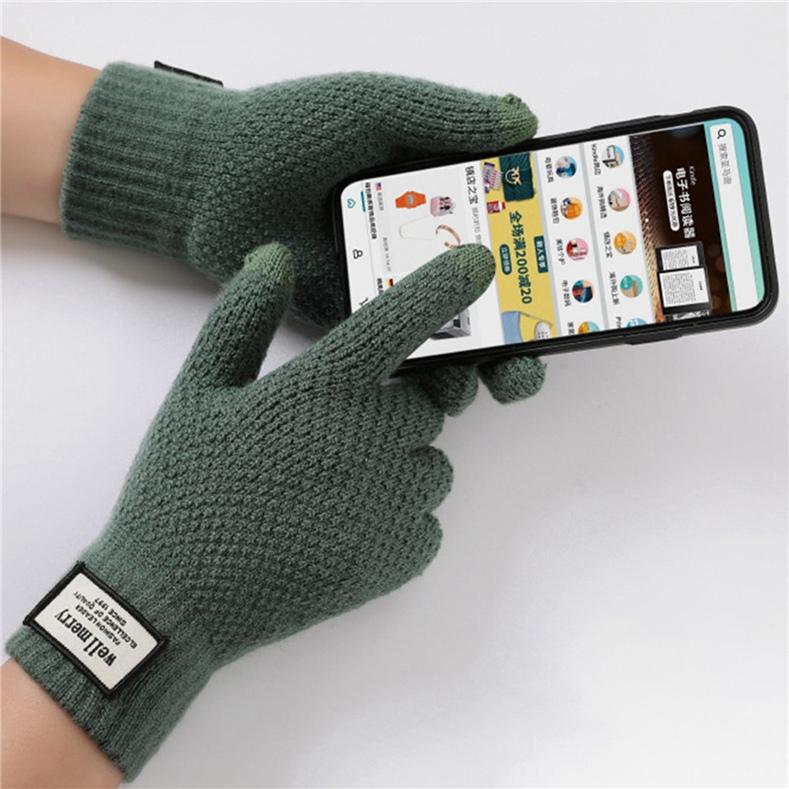 Autumn And Winter Men Padded Thicken Jacquard Touchscreen Gloves Warm Wool Gloves for Cold Weather